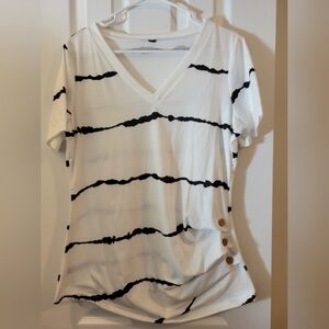 SHEIN Black and White Striped V-Neck Tee